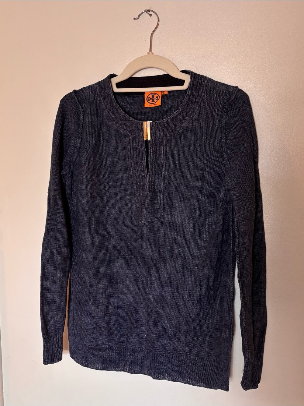 Tory Burch 100% Linen Navy Blue Nautical Beachy Sweater • Size Small